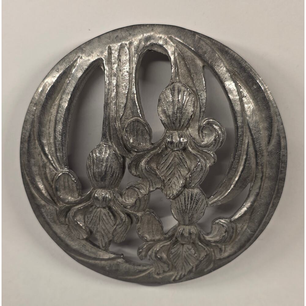 1990 Newport Collection Pewter Potpourri Lid 3" Iris Design NC5006